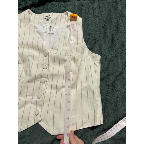 NWT J.Crew Size 8 Striped linen-blend vest ivory camel Off-White Causal 5 Button - Picture 7 of 9